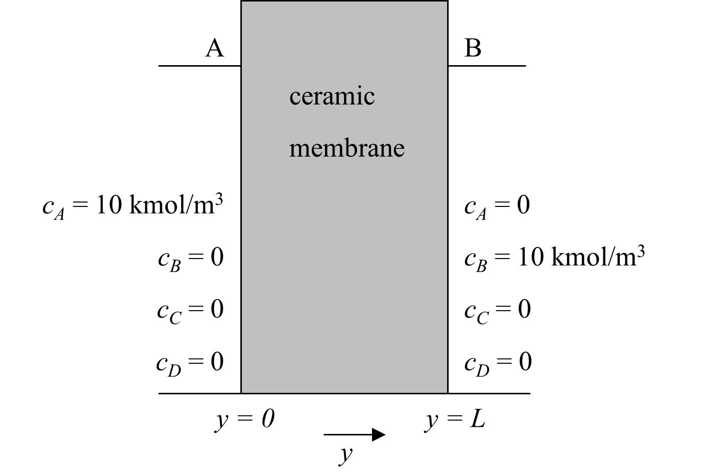 Concentration boundary conditions for counter-diffusion problem